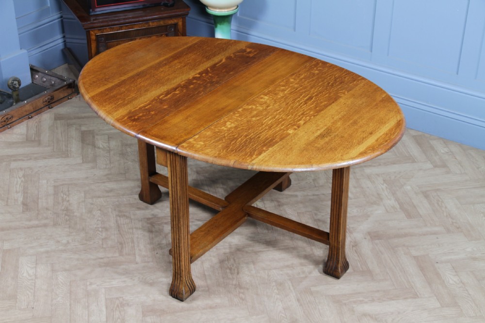 Original Antique Art Deco Slim Solid Tiger Oak Drop Leaf Gate Leg Dining Table View II