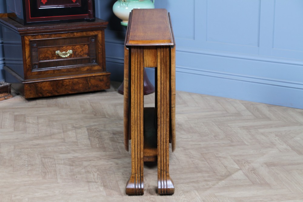 Original Antique Art Deco Slim Solid Tiger Oak Drop Leaf Gate Leg Dining Table View X