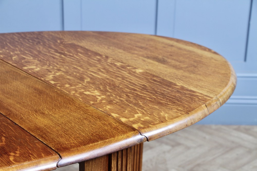 Original Antique Art Deco Slim Solid Tiger Oak Drop Leaf Gate Leg Dining Table View XIII