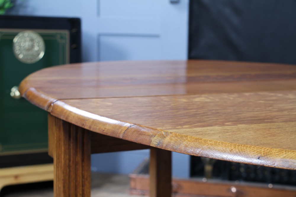 Original Antique Art Deco Slim Solid Tiger Oak Drop Leaf Gate Leg Dining Table View XIV