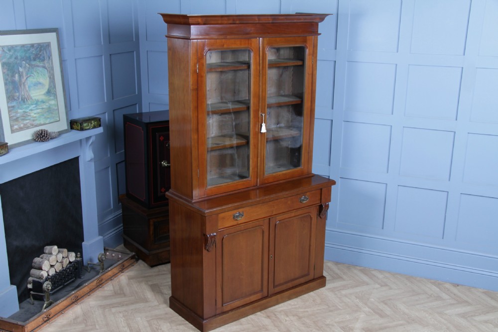 Antique Late Victorian 19th Century Solid Walnut Glazed Bookcase Cabinet C1880 View V