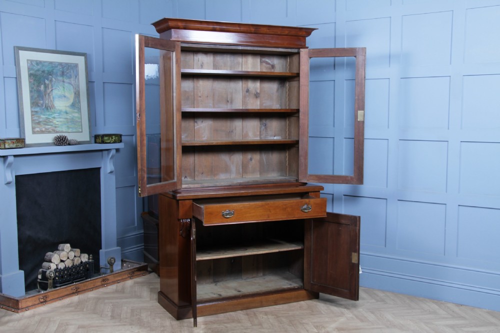 Antique Late Victorian 19th Century Solid Walnut Glazed Bookcase Cabinet C1880 View VII