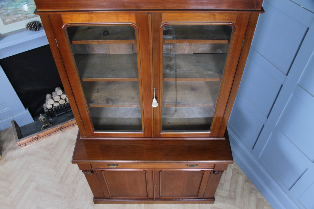 Antique Late Victorian 19th Century Solid Walnut Glazed Bookcase Cabinet C1880 View X