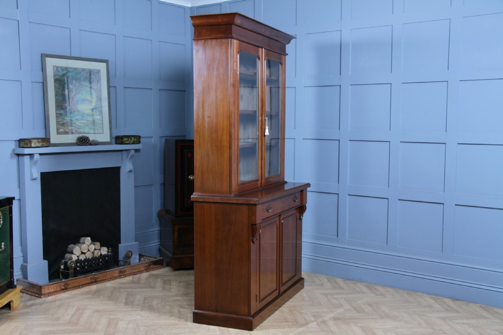 Antique Late Victorian 19th Century Solid Walnut Glazed Bookcase Cabinet C1880 View XIX