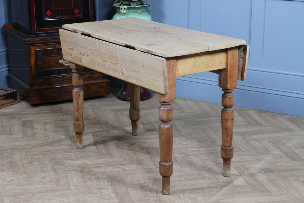 Original Antique Victorian Pine Scrub Top Drop Leaf Pembroke Table With Drawer View VI