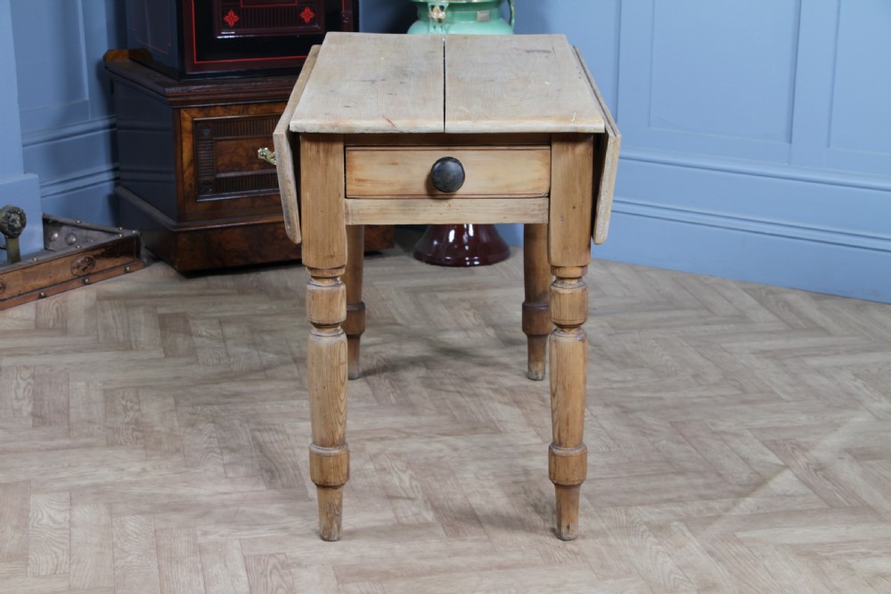 Original Antique Victorian Pine Scrub Top Drop Leaf Pembroke Table With Drawer View VII