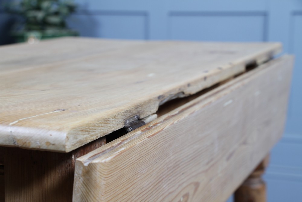 Original Antique Victorian Pine Scrub Top Drop Leaf Pembroke Table With Drawer View VIII
