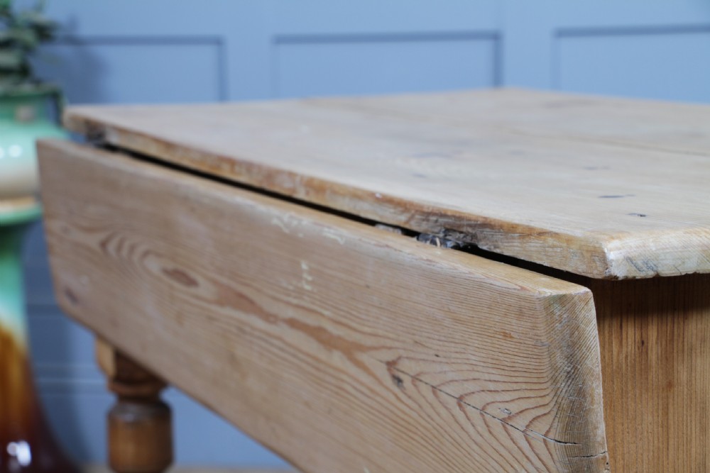 Original Antique Victorian Pine Scrub Top Drop Leaf Pembroke Table With Drawer View IX