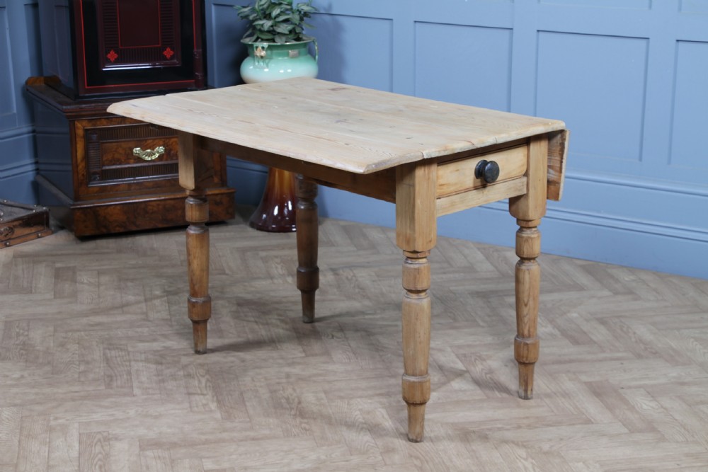 Original Antique Victorian Pine Scrub Top Drop Leaf Pembroke Table With Drawer View XII
