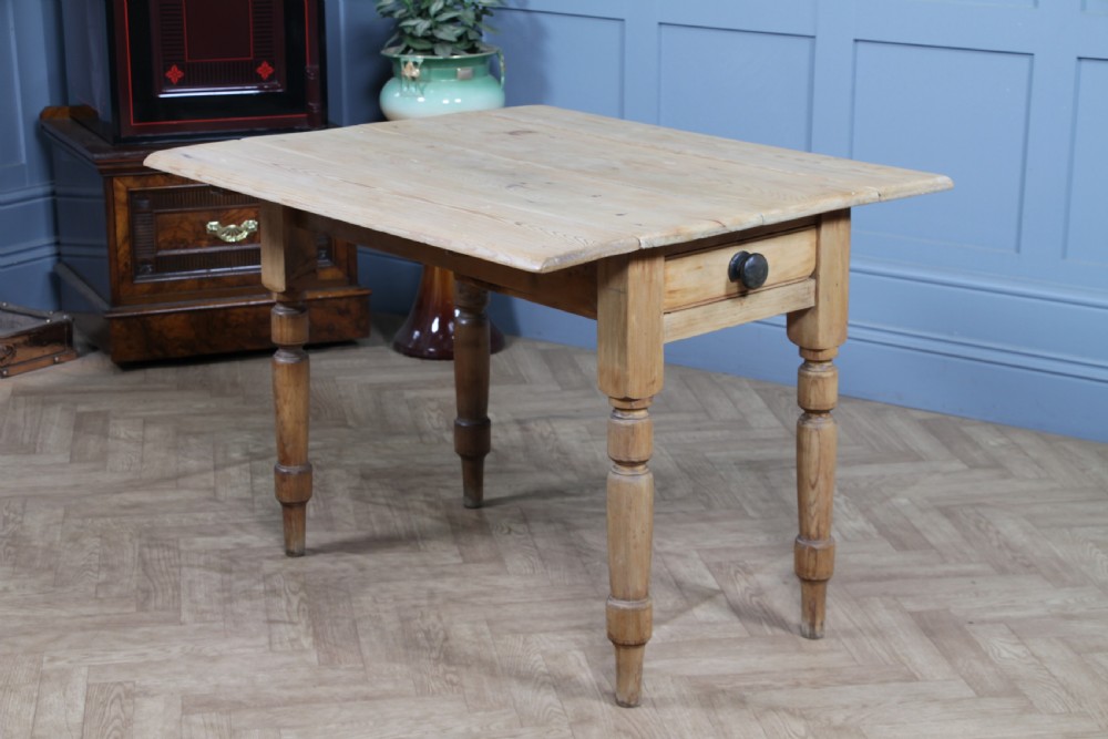 Original Antique Victorian Pine Scrub Top Drop Leaf Pembroke Table With Drawer View XIII