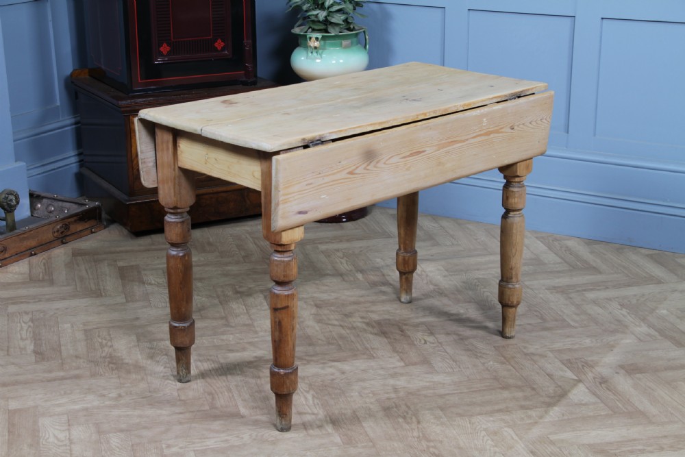 Original Antique Victorian Pine Scrub Top Drop Leaf Pembroke Table With Drawer View XIV