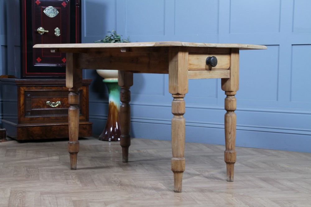 Original Antique Victorian Pine Scrub Top Drop Leaf Pembroke Table With Drawer View XV