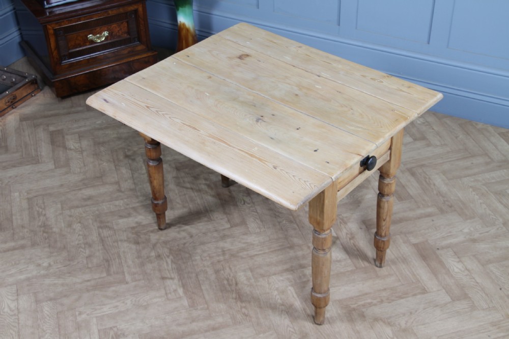 Original Antique Victorian Pine Scrub Top Drop Leaf Pembroke Table With Drawer View XIX