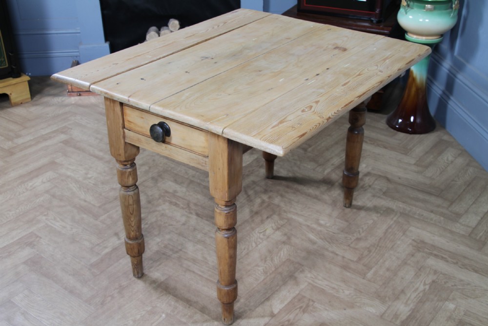 Original Antique Victorian Pine Scrub Top Drop Leaf Pembroke Table With Drawer View XXII