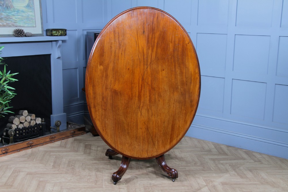 Antique Victorian Mahogany Tilt Top Oval Carved Breakfast Dining Table C1880 View III