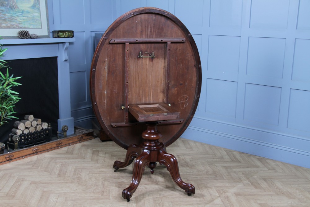 Antique Victorian Mahogany Tilt Top Oval Carved Breakfast Dining Table C1880 View V