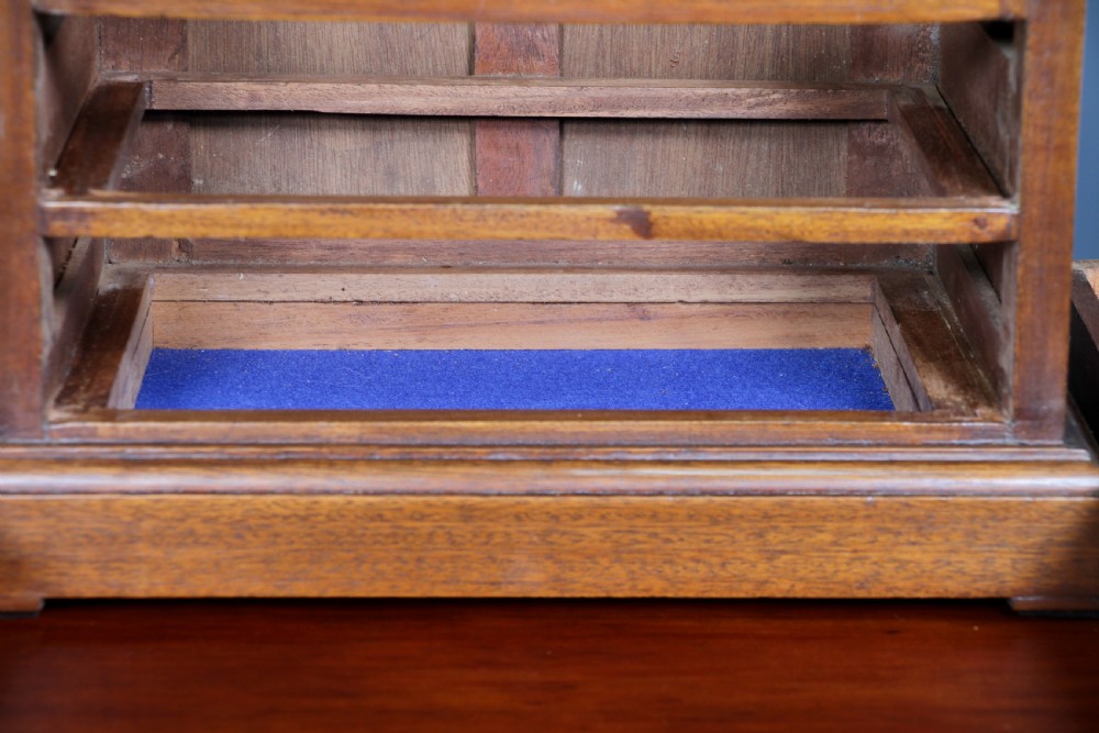 Vintage Solid Mahogany Chest of 3 Drawers Jewellery Box Baise Lined Tassel Pulls View IV