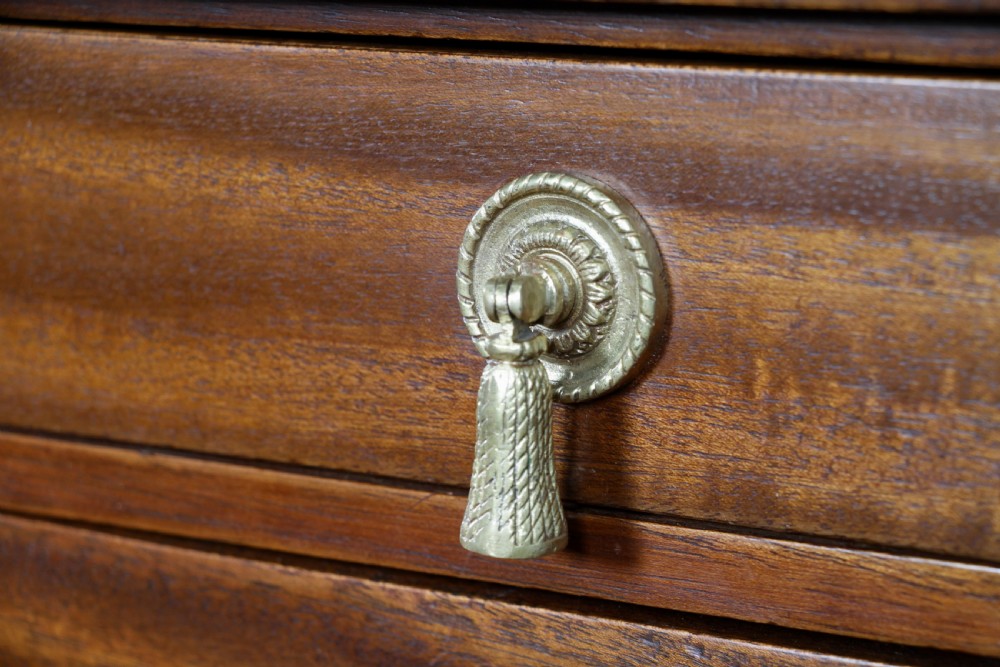 Vintage Solid Mahogany Chest of 3 Drawers Jewellery Box Baise Lined Tassel Pulls View IX