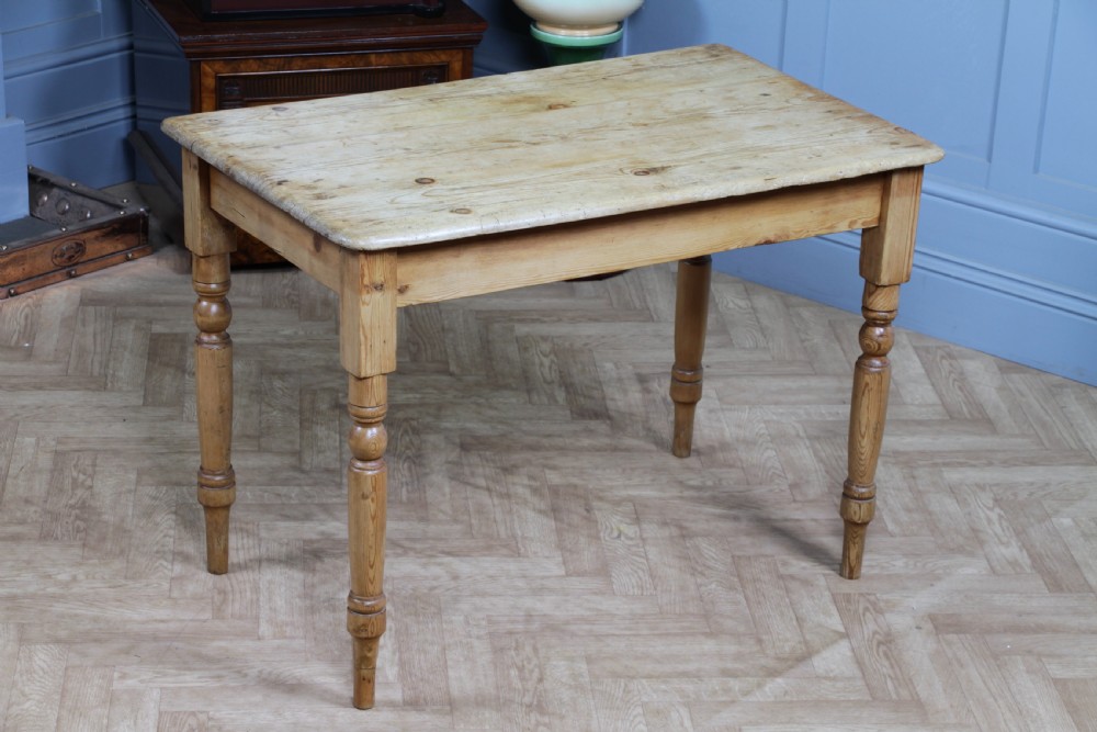 Original Victorian Moderately Sized Scrub Top Stripped Pine Kitchen Table C1870