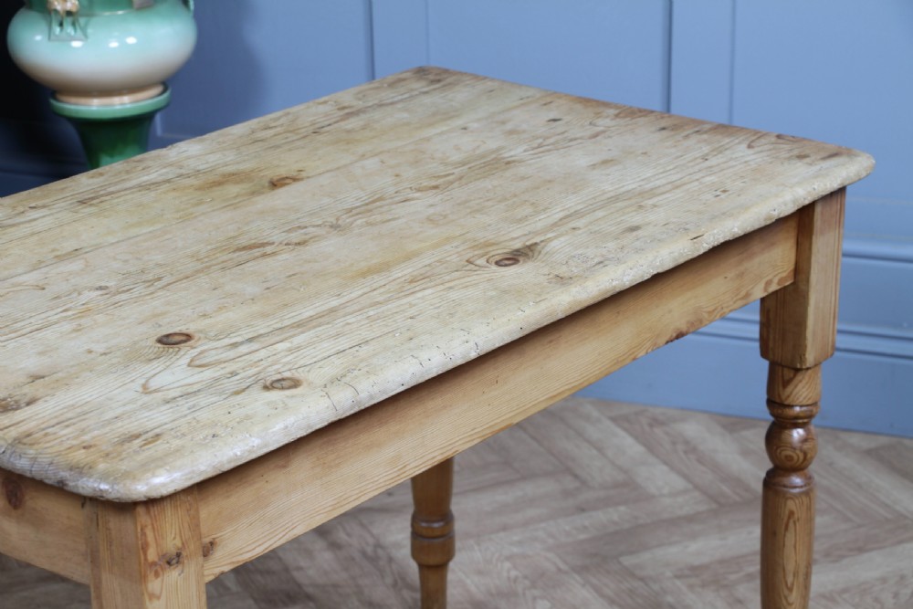 Original Victorian Moderately Sized Scrub Top Stripped Pine Kitchen Table C1870 View IV