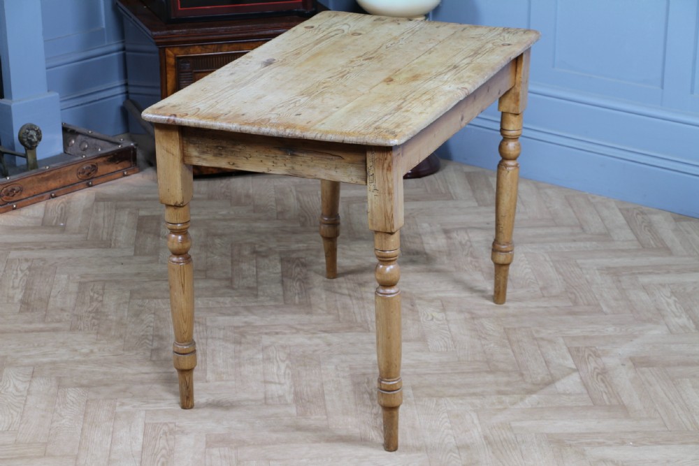 Original Victorian Moderately Sized Scrub Top Stripped Pine Kitchen Table C1870 View X