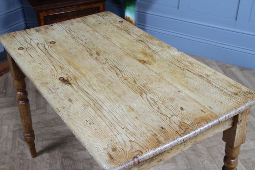 Original Victorian Moderately Sized Scrub Top Stripped Pine Kitchen Table C1870 View XI