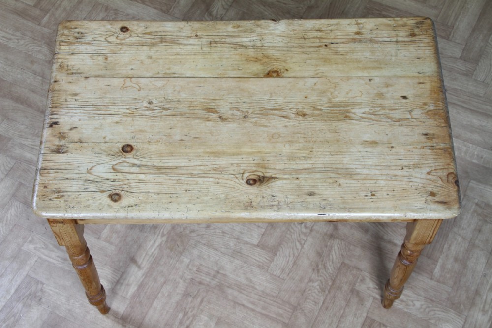 Original Victorian Moderately Sized Scrub Top Stripped Pine Kitchen Table C1870 View XII