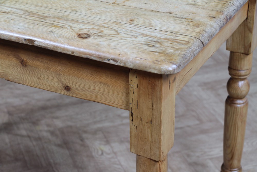 Original Victorian Moderately Sized Scrub Top Stripped Pine Kitchen Table C1870 View XIV