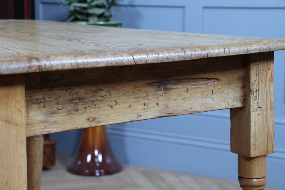 Original Victorian Moderately Sized Scrub Top Stripped Pine Kitchen Table C1870 View XV
