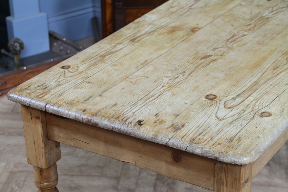 Original Victorian Moderately Sized Scrub Top Stripped Pine Kitchen Table C1870 View XVI