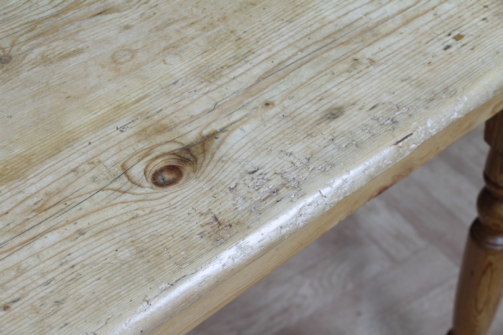Original Victorian Moderately Sized Scrub Top Stripped Pine Kitchen Table C1870 View XVIII