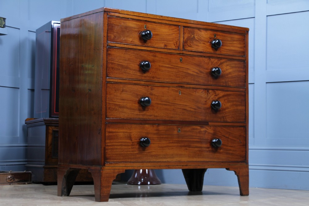 Original Antique Georgian Figured Mahogany Chest Bank of 5 Drawers Restored C1820 View V