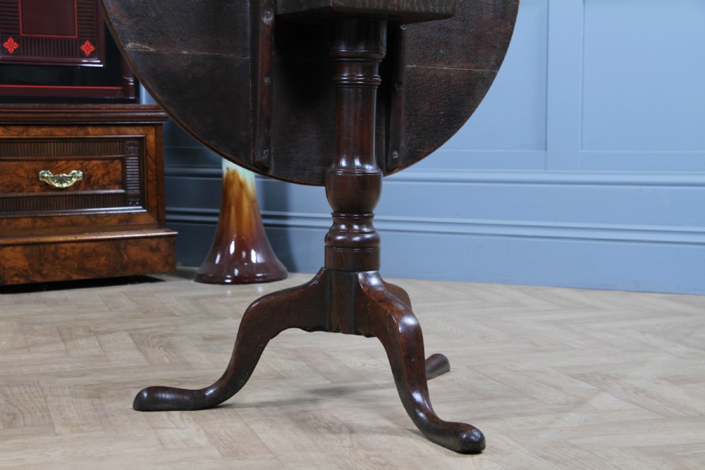 Original Antique Solid Oak Georgian Flip / Tilt Top Tripod Breakfast Table C1830 View XIV