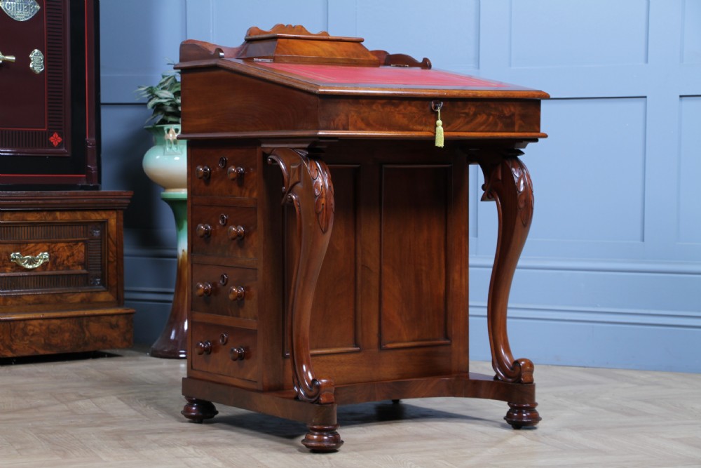 Original Antique Victorian Mahogany 4 Drawer Davenport Desk Restored Lockable With Keys C1870 View II