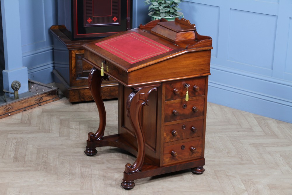 Original Antique Victorian Mahogany 4 Drawer Davenport Desk Restored Lockable With Keys C1870 View III