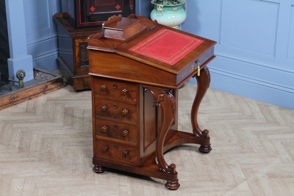Original Antique Victorian Mahogany 4 Drawer Davenport Desk Restored Lockable With Keys C1870 View V
