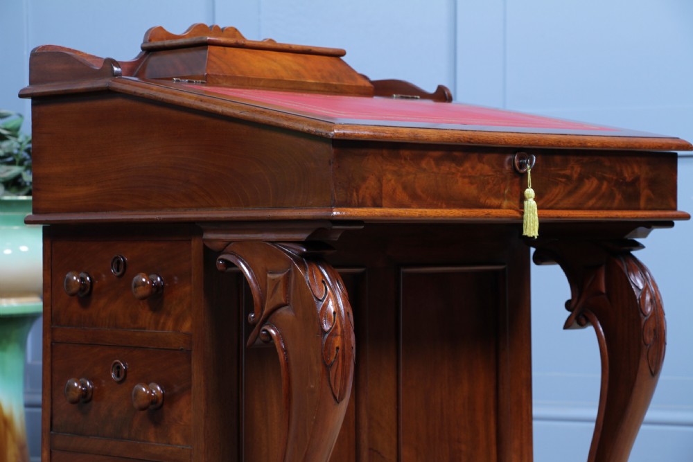 Original Antique Victorian Mahogany 4 Drawer Davenport Desk Restored Lockable With Keys C1870 View XIII