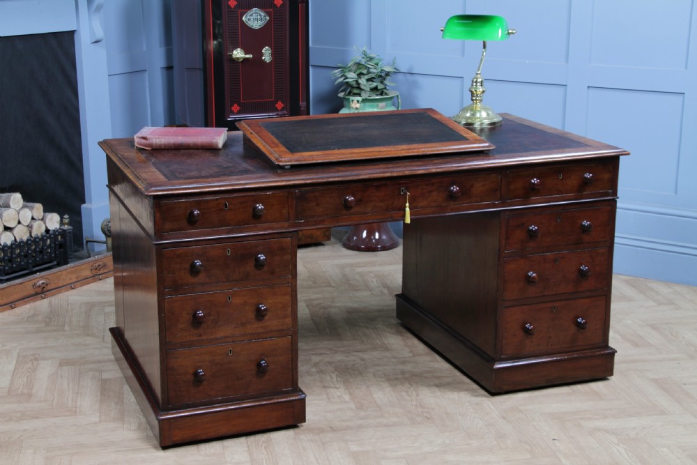 Antique Victorian Mahogany Solicitors Large Pedestal Desk & Writing Slope C1860