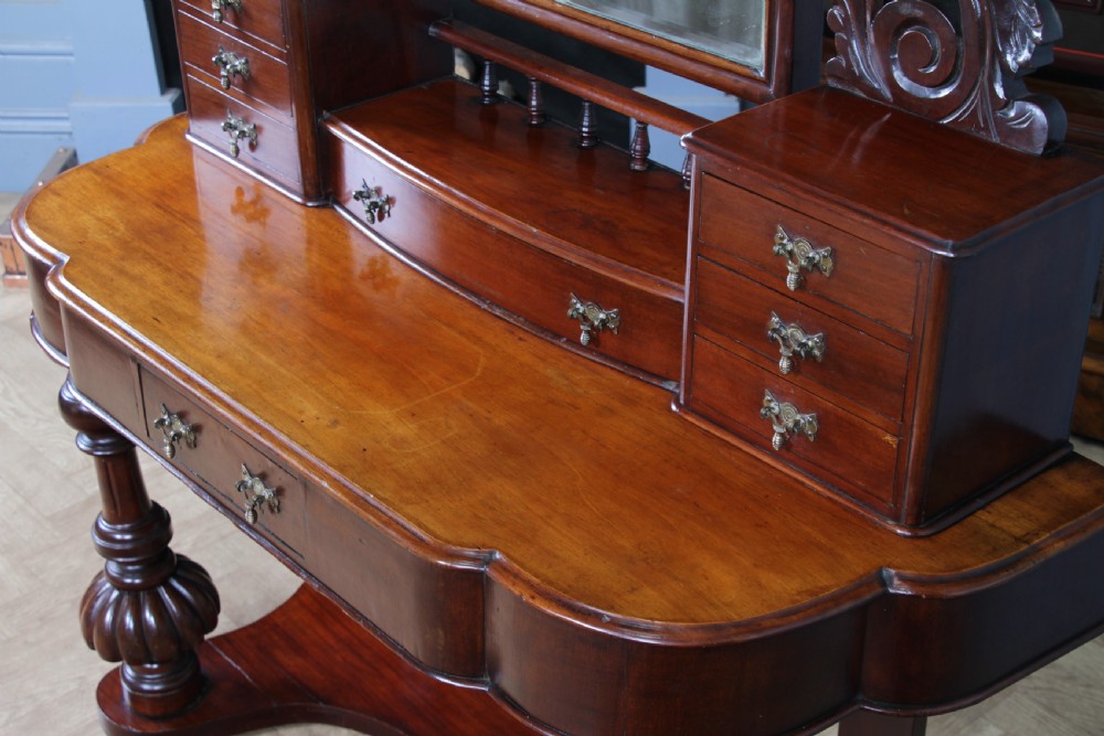 Antique Victorian Mahogany Carved Duchess 8 Drawer Dressing Table With Mirror View III