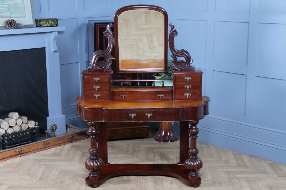 Antique Victorian Mahogany Carved Duchess 8 Drawer Dressing Table With Mirror View V