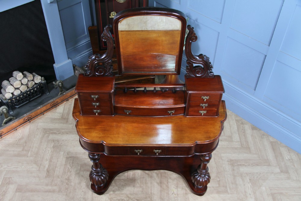 Antique Victorian Mahogany Carved Duchess 8 Drawer Dressing Table With Mirror View VI
