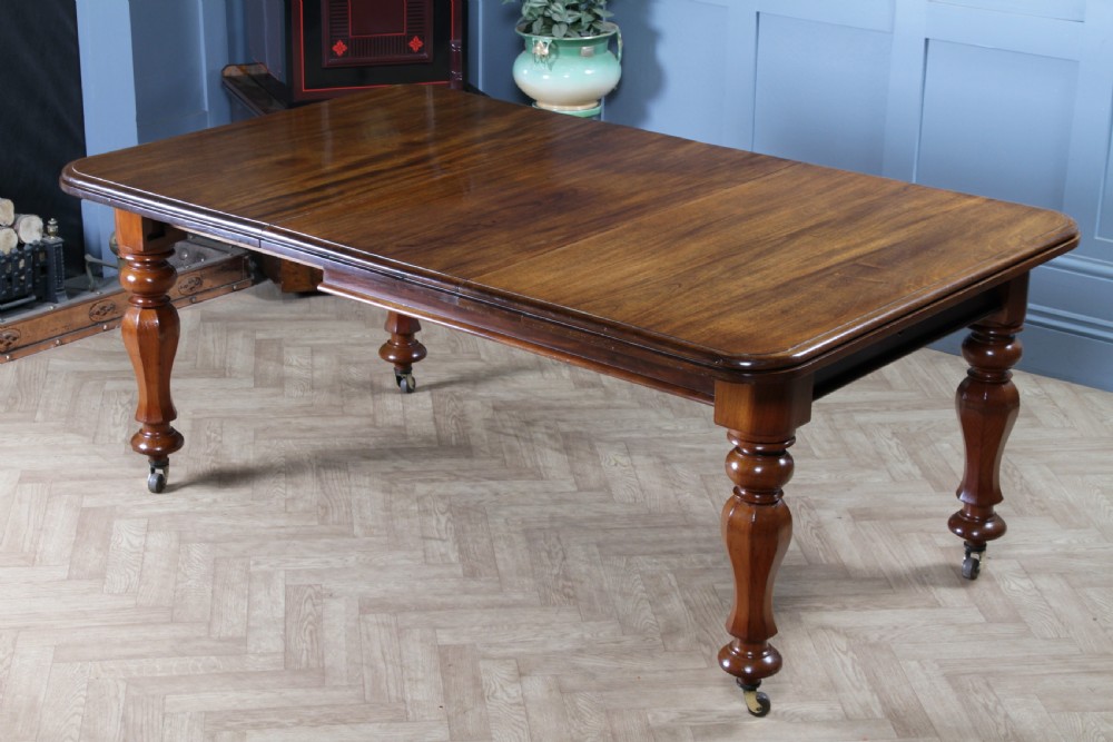 Antique Victorian Solid Mahogany Grand Wind Out 1 Leaf Dining Table D, M&S Castors C1860