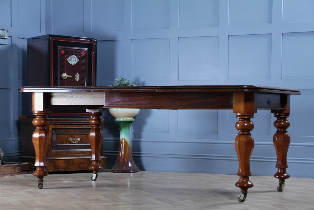 Antique Victorian Solid Mahogany Grand Wind Out 1 Leaf Dining Table D, M&S Castors C1860 View II