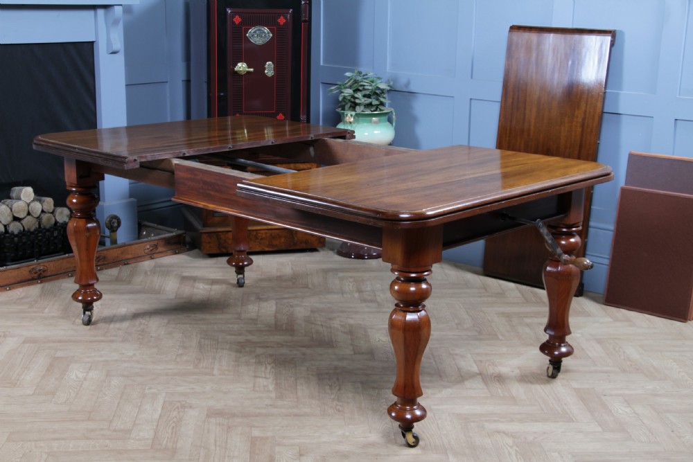 Antique Victorian Solid Mahogany Grand Wind Out 1 Leaf Dining Table D, M&S Castors C1860 View XIII