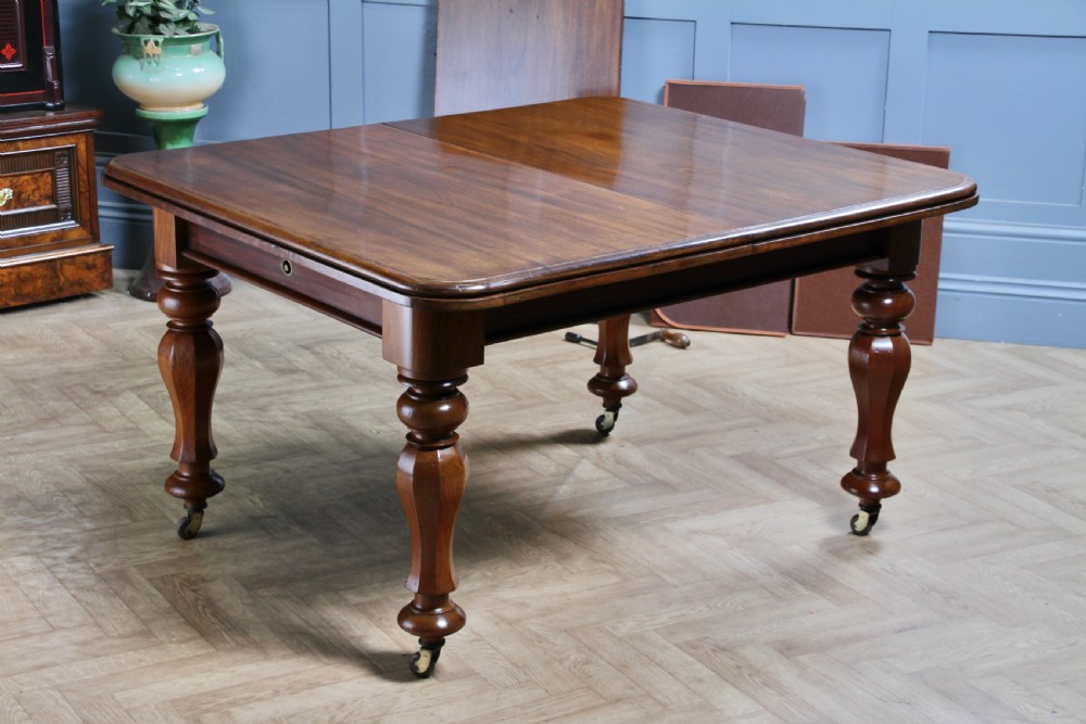 Antique Victorian Solid Mahogany Grand Wind Out 1 Leaf Dining Table D, M&S Castors C1860 View XIX