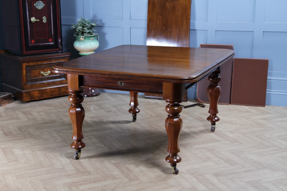 Antique Victorian Solid Mahogany Grand Wind Out 1 Leaf Dining Table D, M&S Castors C1860 View XX