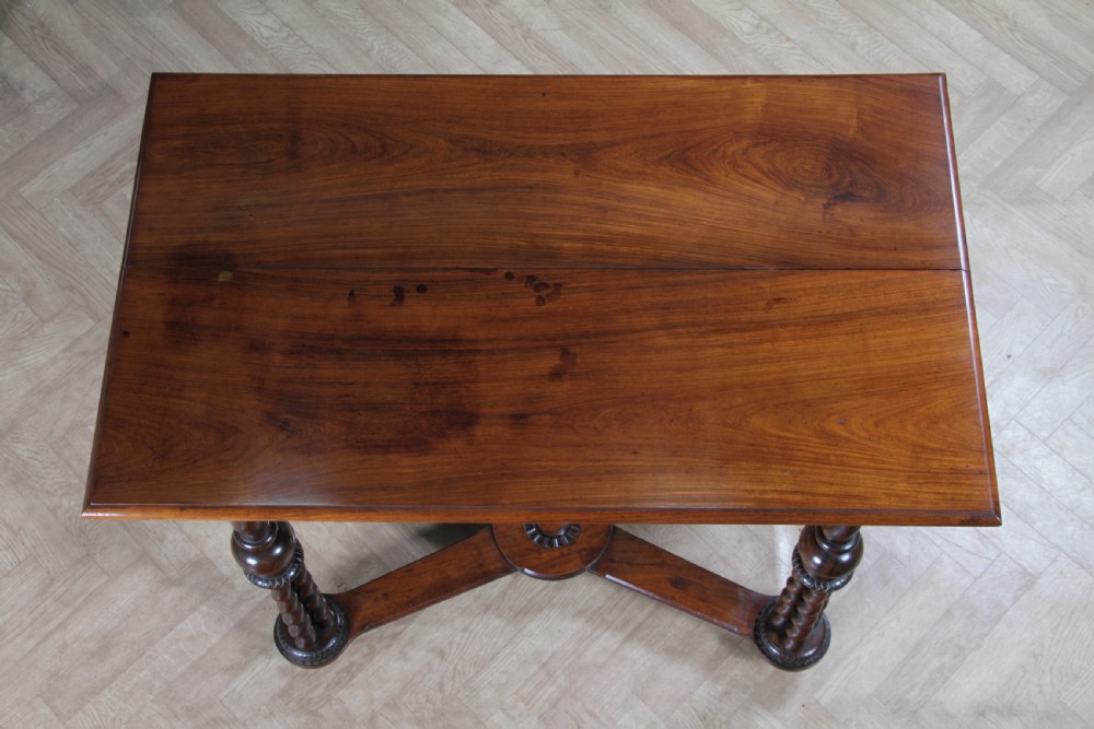 Victorian dark rosewood hall table featuring four triple barley twist legs connected by a central X-frame stretcher. View XII