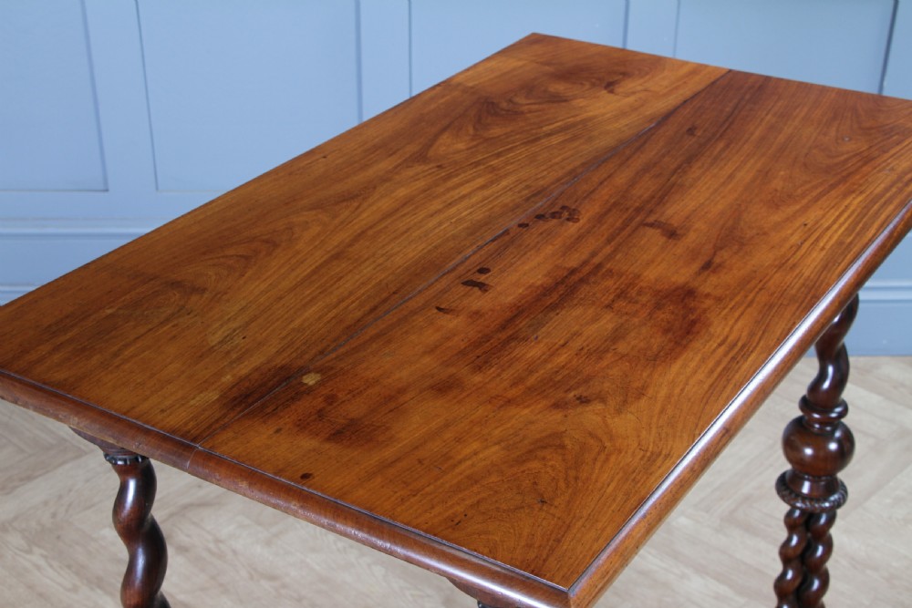 Victorian dark rosewood hall table featuring four triple barley twist legs connected by a central X-frame stretcher. View XIII