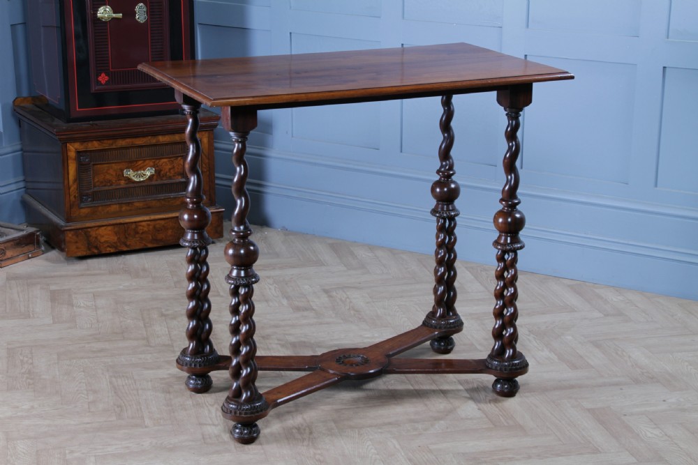 Victorian dark rosewood hall table featuring four triple barley twist legs connected by a central X-frame stretcher. View XVII