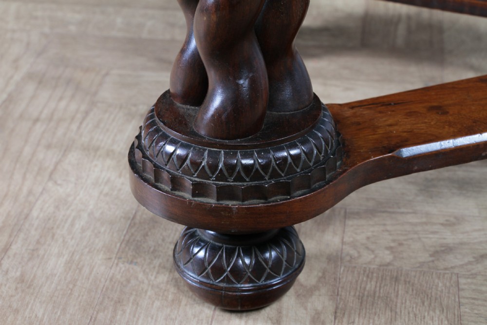 Victorian dark rosewood hall table featuring four triple barley twist legs connected by a central X-frame stretcher. View XXII